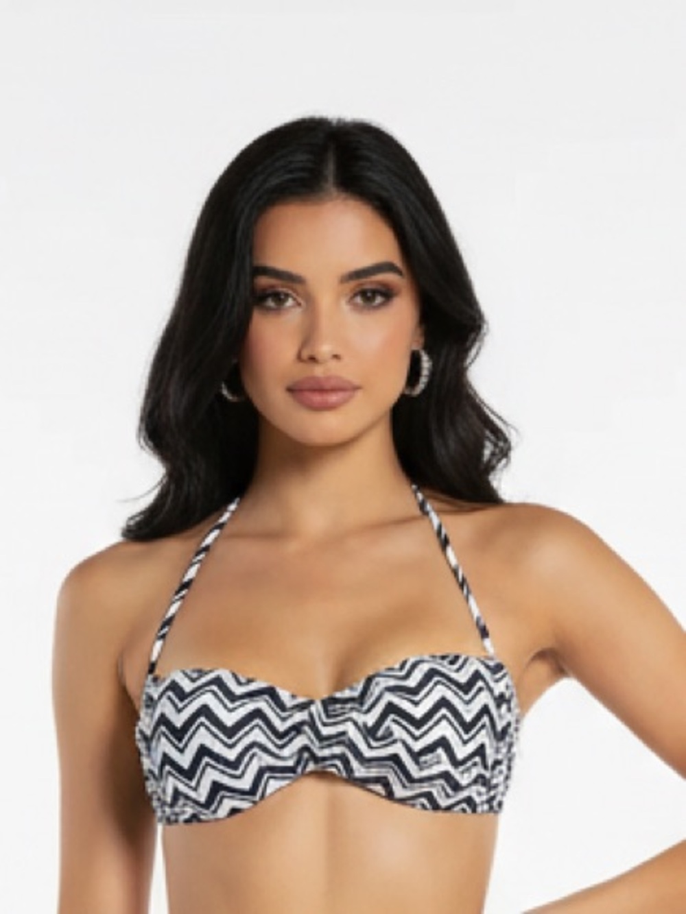 Forever Young Women's Zigzag Bandeau Bikini Top Black Size M‎